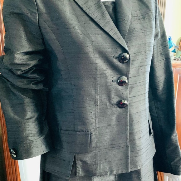 Shiny Black silk Pleated Long Dress With Slits & jacket 2 pc suit EUR 44 US 12 - Picture 5 of 16